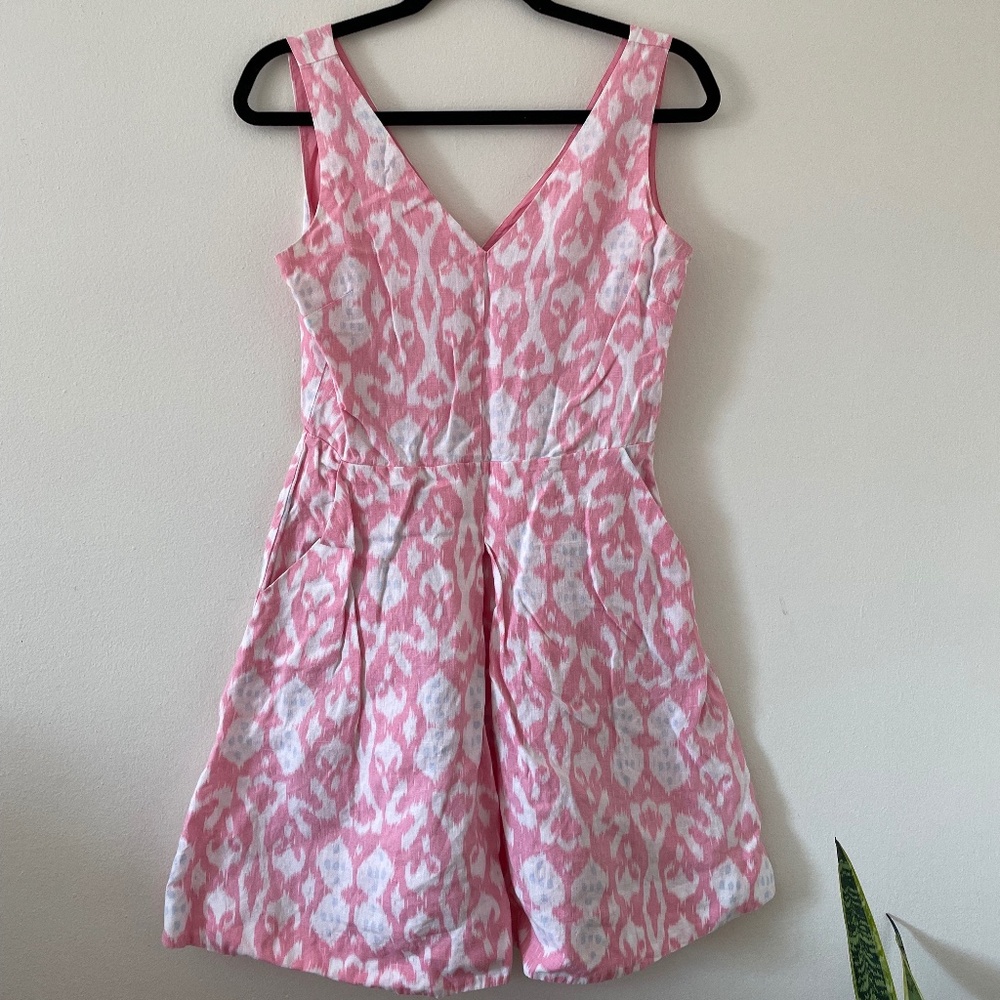 GAP 100% Linen Pink Patterned Dress with Pockets
